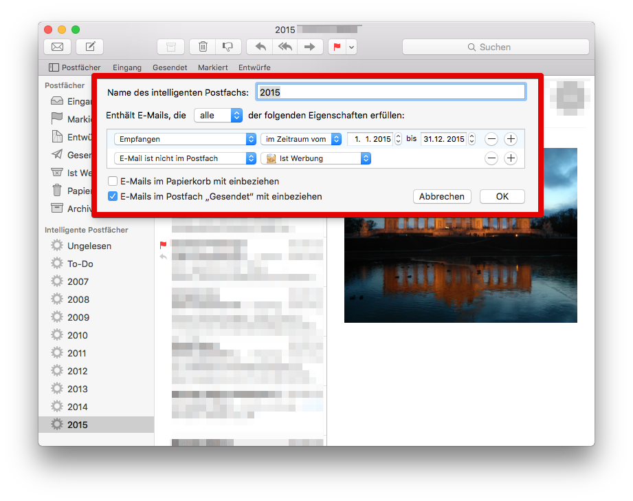 Apple Mail: Konfiguration des Mail-Archiv-Postfachs