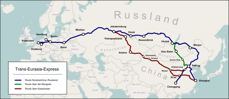 Routen des Trans-Eurasia-Express.